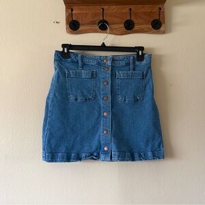 Madewell Mccaren Snap Button Front Medium Wash Blue Denim Mini Skirt size 29